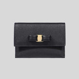 FERRAGAMO Vara Bow Calf Leather Small Card Holder Black 683522