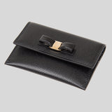 FERRAGAMO Vara Bow Calf Leather Small Card Holder Black 683522