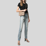 SAINT LAURENT YSL Matelasse Chain Wallet In Grain De Poudre Embossed Leather Dark Beige 377828BOW01