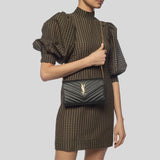 SAINT LAURENT YSL Matelasse Chain Wallet In Grain De Poudre Embossed Leather Black 377828BOW01