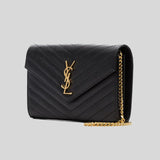 SAINT LAURENT YSL Matelasse Chain Wallet In Grain De Poudre Embossed Leather Black 377828BOW01