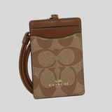 COACH ID Lanyard In Signature Canvas Khaki Saddle 63274