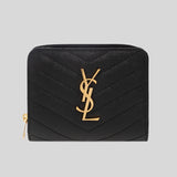 SAINT LAURENT YSL Cassandre Matelasse Compact Zip Around Wallet In Grain De Poudre Embossed Leather Black 668288BOW01 lussocitta lusso citta