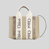 CHLOE Mini Woody Tote Bag In Linen And Leather Shiny Gray CHC25SP237O81074