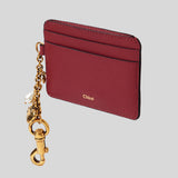 CHLOE Charms Card Holder In Grained Leather Brunet Red CH25AP977Q12622