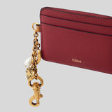 CHLOE Charms Card Holder In Grained Leather Brunet Red CH25AP977Q12622