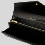 SAINT LAURENT YSL Cassandre Matelasse Large Flap Wallet In Grain De Poudre Embossed Leather Black 372264BOW01