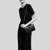 SAINT LAURENT YSL Matelasse Chain Wallet In Grain De Poudre Embossed Leather Black/Silver 377828BOW02