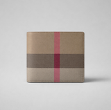 BURBERRY Men's CC Coin Check Canvas Bifold Wallet Taupe Brown 80845651