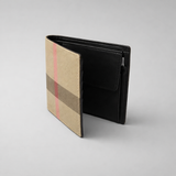 BURBERRY Men's CC Coin Check Canvas Bifold Wallet Taupe Brown 80845651
