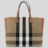 BURBERRY Check Canvas Medium London Tote Taupe Brown 80840471
