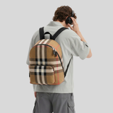 BURBERRY Jeff Check Unisex Canvas Backpack Taupe Brown 80845501