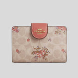 COACH Medium Corner Zip Wallet In Signature Canvas With Floral Print Sand Multi CAO99