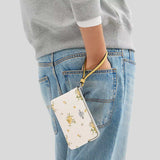 COACH Corner Zip Wristlet With Floral Print Chalk Multi CAQ58