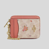 COACH Zip Card Case In Signature Canvas With Floral Print Sand Multi CAU45