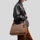 COACH Ella Shoulder Bag In Signature Chenille Light Khaki/Vintage Brown CCE49
