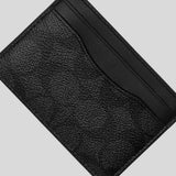 COACH Card Case With Money Clip In Signature Canvas Black Signature CCF98