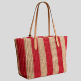 COACH City Tote Bag With Stripes And Charm Red/Tan CER30