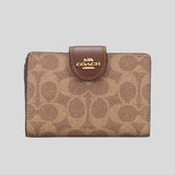 COACH Medium Corner Zip Wallet In Signature Canvas Tan/Brown CW786