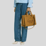 COACH Pebble Leather Cargo Tote Bag Honey Brown CAM75
