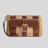 COACH Ashton Wristlet With Striped Patchwork Redwood Multi CDY08