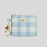COACH Small Corner Zip Wallet With Gingham Print And Charms Blue Multi CEU99