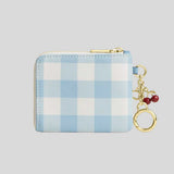 COACH Small Corner Zip Wallet With Gingham Print And Charms Blue Multi CEU99