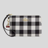 COACH Corner Zip Wristlet With Gingham Print And Charm Black Multi CEX59