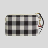 COACH Corner Zip Wristlet With Gingham Print And Charm Black Multi CEX59