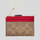 COACH Mini Skinny ID Case In Signature Canvas Tan/Carnation CW870