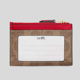 COACH Mini Skinny ID Case In Signature Canvas Tan/Carnation CW870