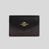 COACH Flap Card Case In Signature Canvas Walnut/Black CZ272