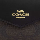 COACH Flap Card Case In Signature Canvas Walnut/Black CZ272