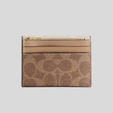 COACH Card Holder Wallet In Blocked Signature Canvas Sand/Tan CZ446
