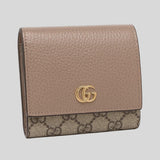 GUCCI Petite Marmont Small Wallet In Calf And Supreme Canvas Dusty Rose Beige 598587