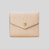 GUCCI Gilbert Calf Leather GG Trifold Wallet Beige 772793