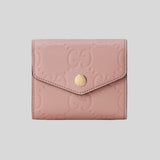 GUCCI Gilbert Calf Leather GG Trifold Wallet Dusty Rose 772793