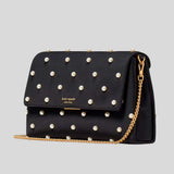 KATE SPADE Grace Pearl Embellished Satin Clutch Black KJ901