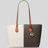 MICHAEL KORS Sheila Large Two-Tone Signature Logo Tote Bag Brown Multi 35F5G6HT9B
