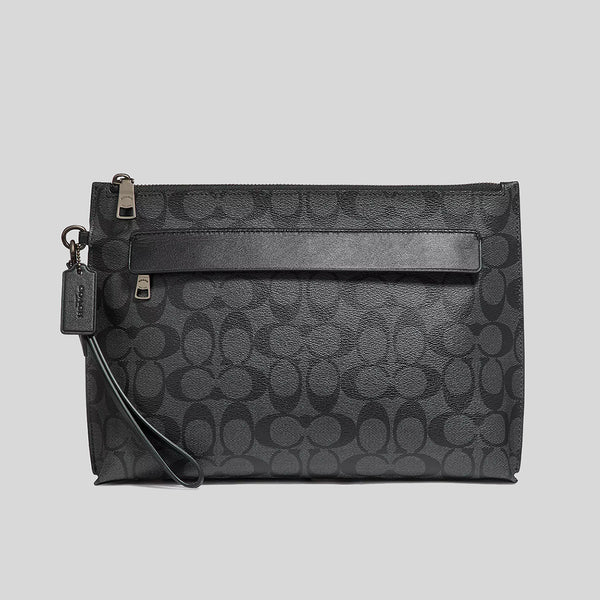 COACH Carryall Pouch In Signature Canvas Charcoal/Black 29508