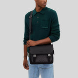 COACH Racer Messenger In Signature Canvas Charcoal/Black CT716