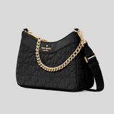 KATE SPADE Spade Flower Quilted Fabric Convertible Crossbody Bag Black KK077