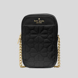 KATE SPADE Spade Flower Quilted Fabric Phone Crossbody Bag Black KK898