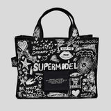 MARC JACOBS The Punk Scribble Canvas Medium Tote Bag Black Multi 2S6HTT015H02