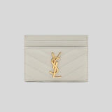 SAINT LAURENT YSL Cassandre Matelasse Card Case In Grain De Poudre Embossed Leather Crema Soft 423291