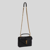 SAINT LAURENT YSL College Medium Chain Bag In Quilted Leather Black 600279BRM07
