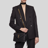 SAINT LAURENT YSL College Medium Chain Bag In Quilted Leather Black 600279BRM07
