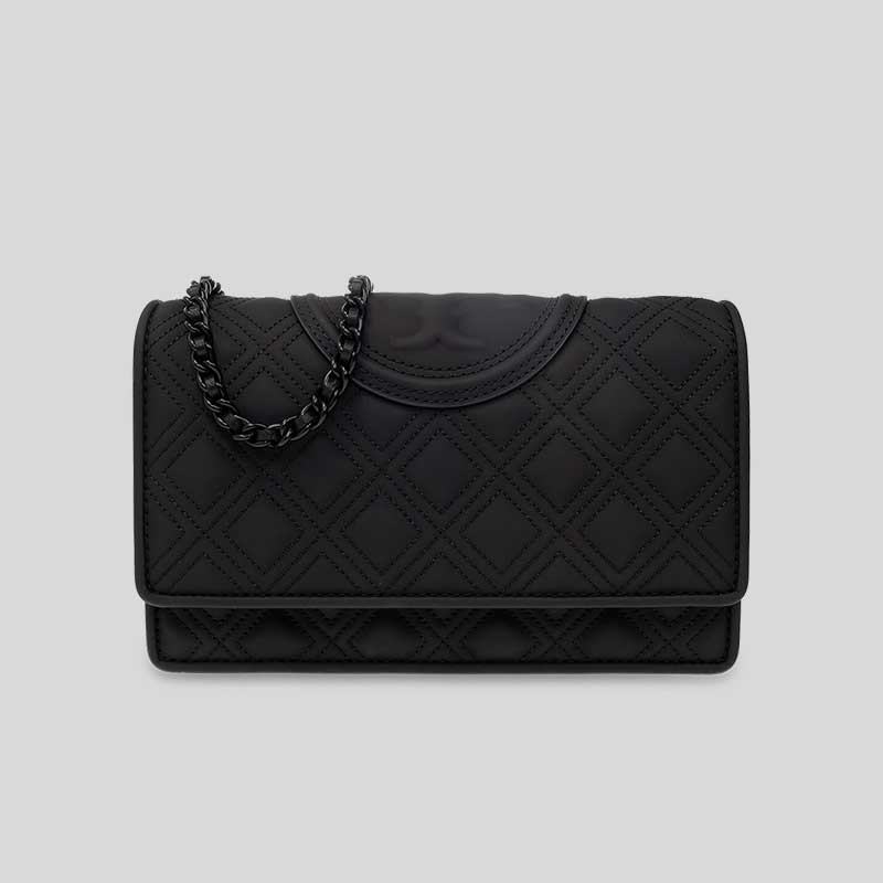 TORY BURCH Fleming Matte Chain Wallet Black 142518