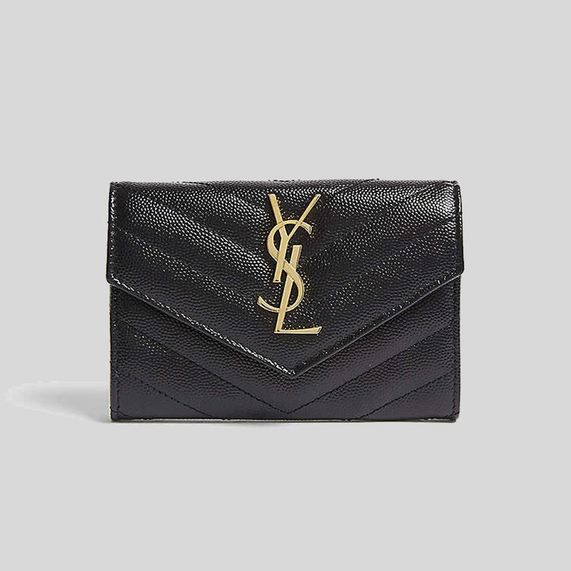 YVES SAINT LAURENT YSL Cassandre Matelasse Small Envelope Wallet In Grain De Poudre Embossed Leather Black 414404BOW01 lussocitta lusso citta