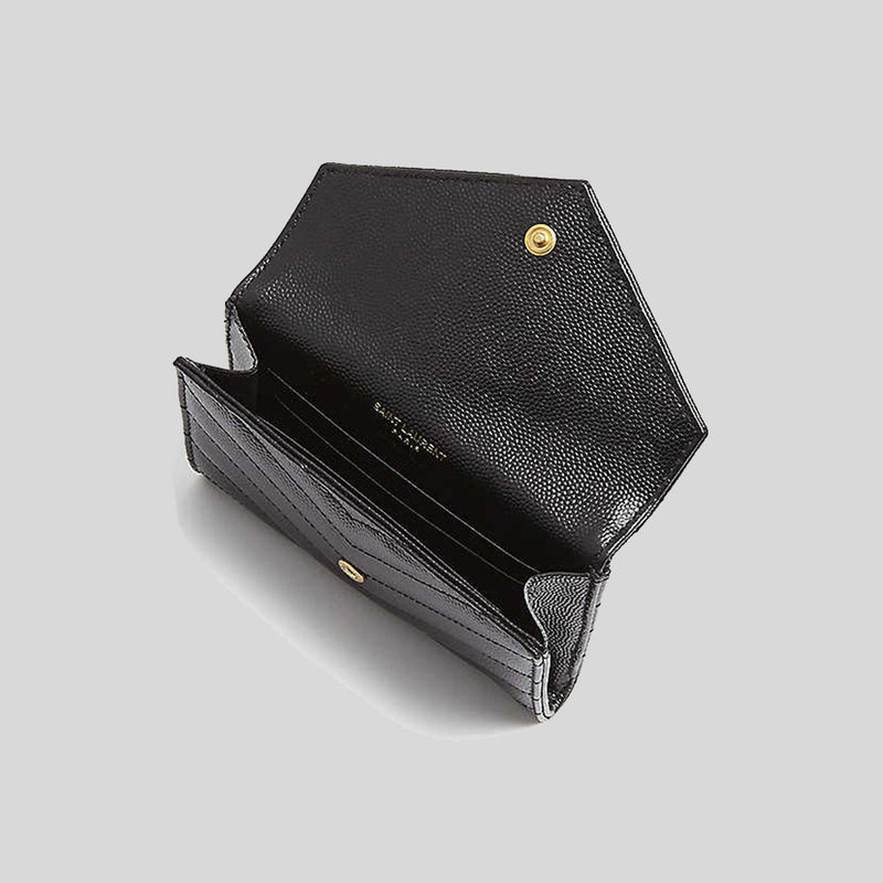 SAINT LAURENT YSL Cassandre Matelasse Small Envelope Wallet In Grain De Poudre Embossed Leather Black 414404BOW01